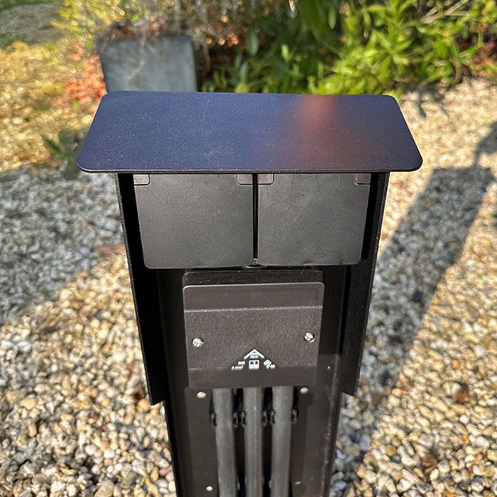 Polly tuincontactdooszuil met grondpin voor buiten, IP44, 2-voudig, roestvrij staal, vierkant, 27cm